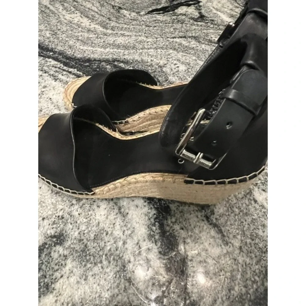 Vince Camuto Espadrille Wedge Sandals Womens Black Leather Ankle Strap Size 10